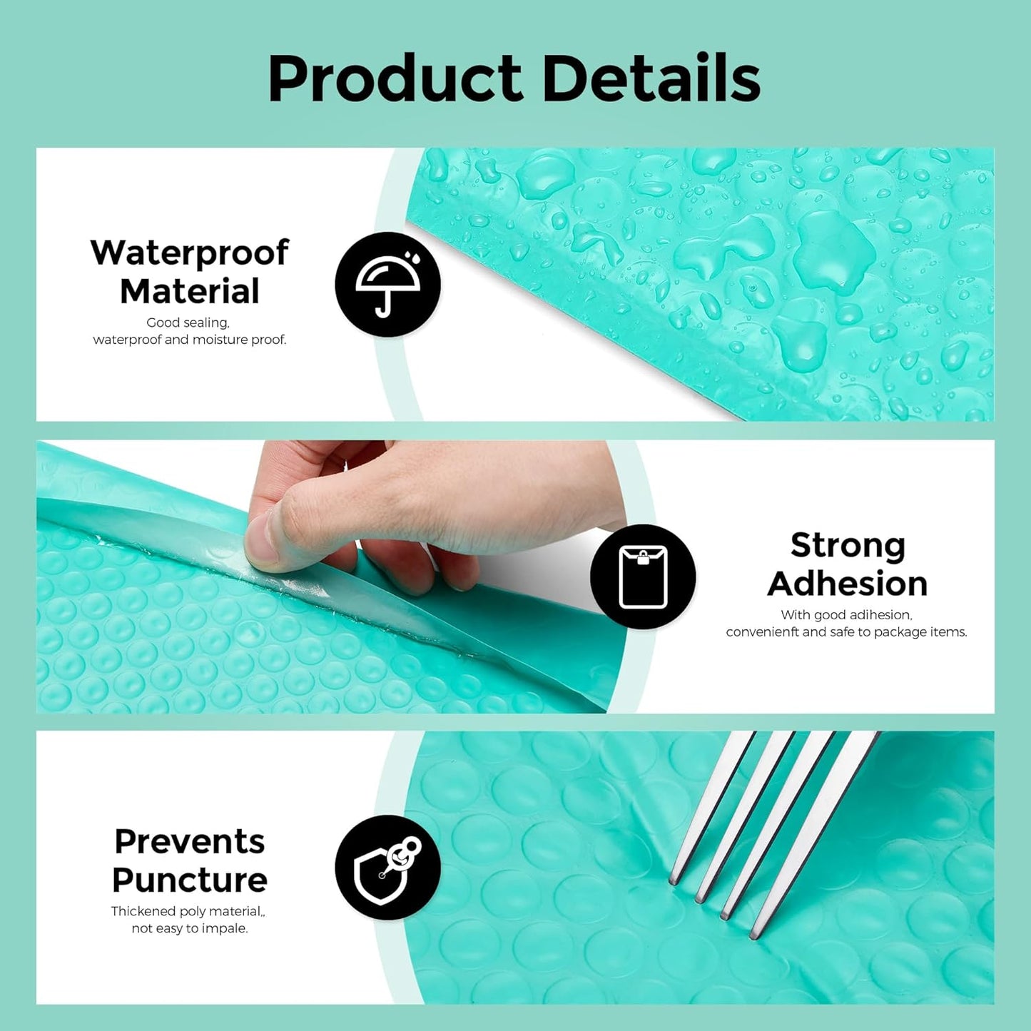 Metronic 40Pcs Bubble Mailers 10.5x16 ", Teal Padded Envelopes, Strong Adhesion Bubble Envelopes, large Mailing Envelopes WaterProof #5 for Small Businesses, Bubble Mailers Usable Size 10.5X15