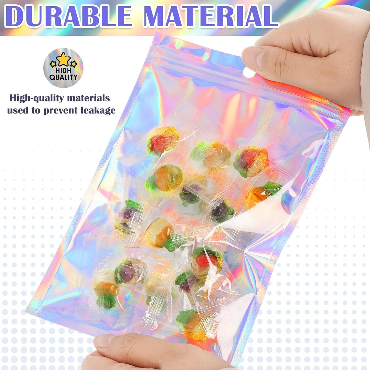 300 Pcs Mylar Bags, Smell Proof Bags Foil Pouch, Holographic Resealable Bags for Small Business, Candy Sample Jewelry Bag Sealable Packaging for Party Favor Food Storage ((2.8x3.9in)
