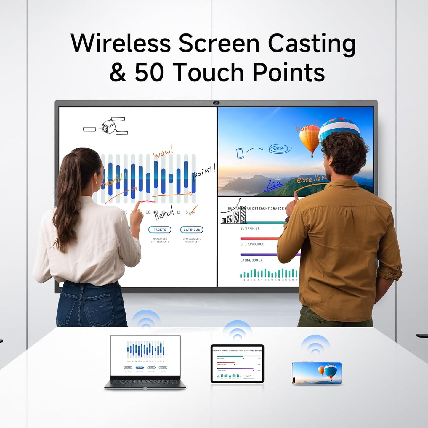 Horion Smart Board, 65" 4k Digital Whiteboard with 48MP Camera, Google EDLA-Certified Android 13 All in One 50-Point Multi-Touch Smart White Board for Office and Classroom (Board & Wall Mount Only)