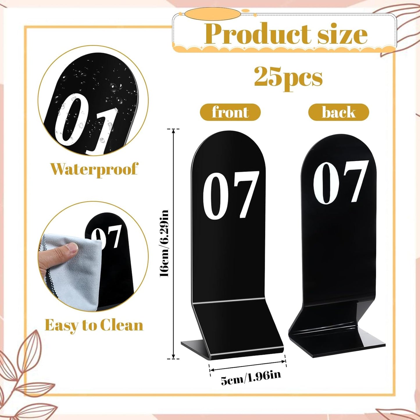 25 Pcs Table Numbers 1-25, Acrylic Double Sided Number Cards Wedding Table Numbers Restaurant Reception Number Stands Signs for Wedding Restaurant Seating Cafes Banquet 2.36 x 6.3 Inch(Black)