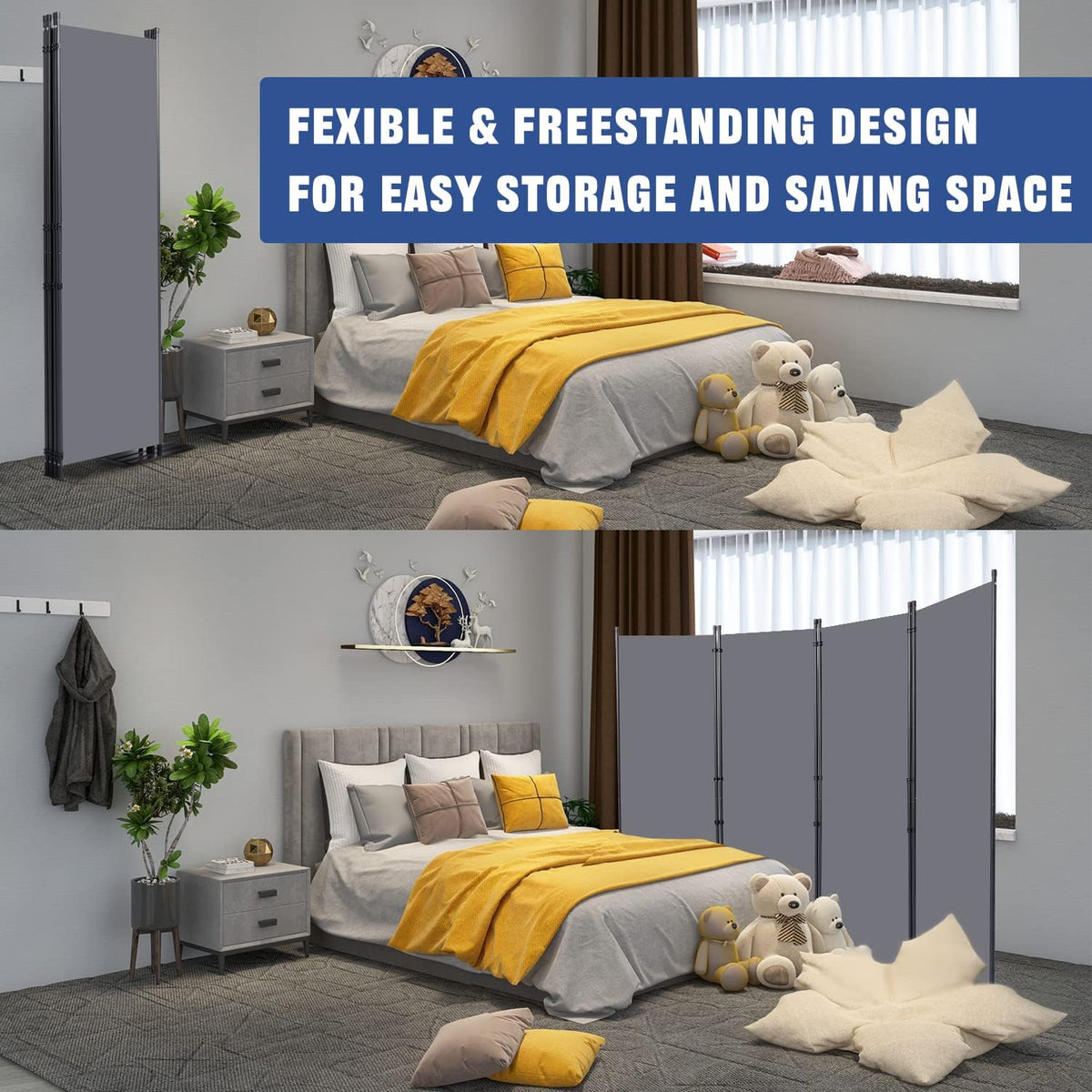 Room Divider 6FT Portable Room Dividers and Folding Privacy Screens, 88'' W Fabric Divider for Room Separation, 4 Panel Partition Room Dividers Freestanding Wall Divider Screen for Dorm Studio Office