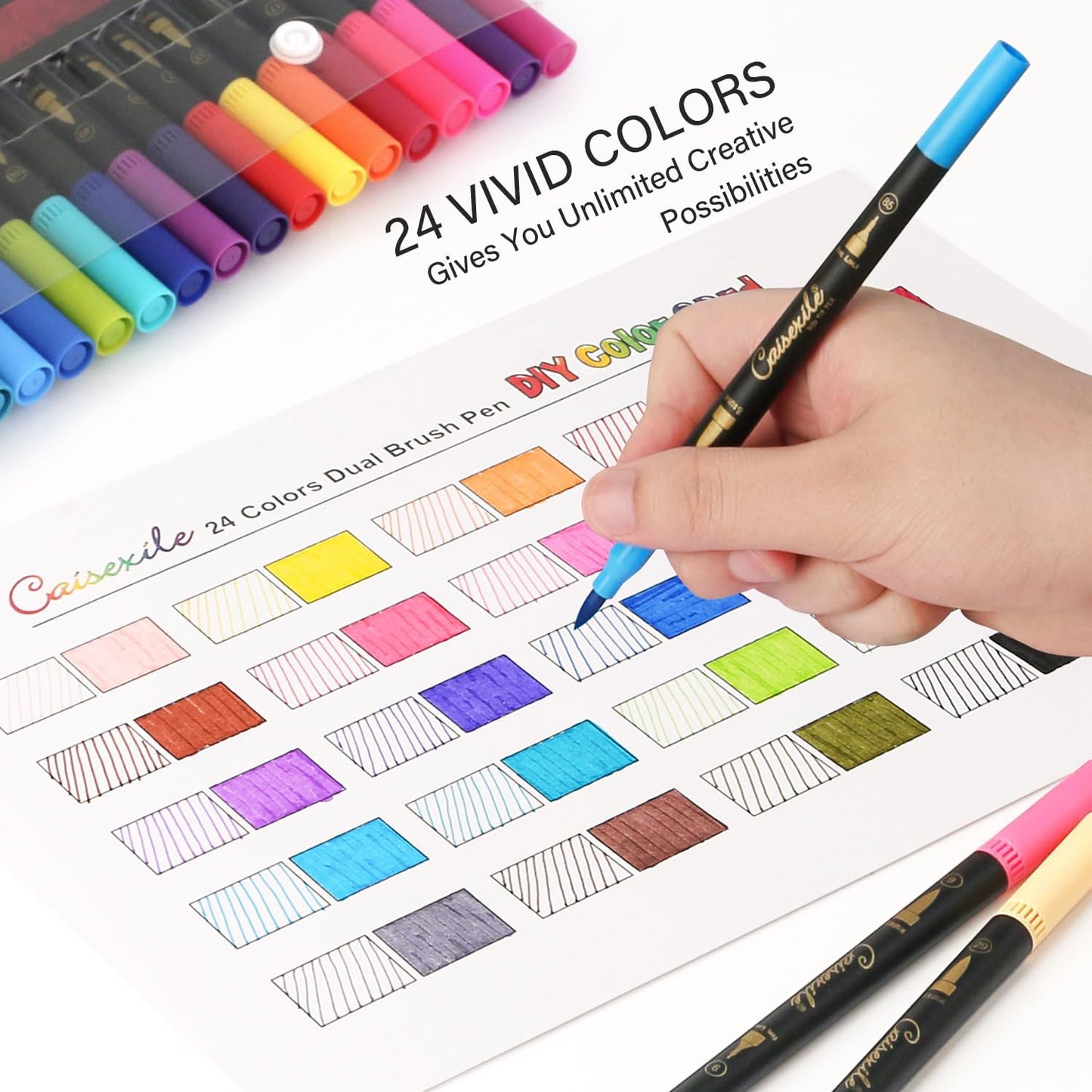 24 Colors Duo Tip Pen Art Markers, Artist Fine & Brush Tip Marker Coloring Markers for Adult Coloring Books Journaling Note Taking Lettering Calligraphy Drawing Pens Supplies