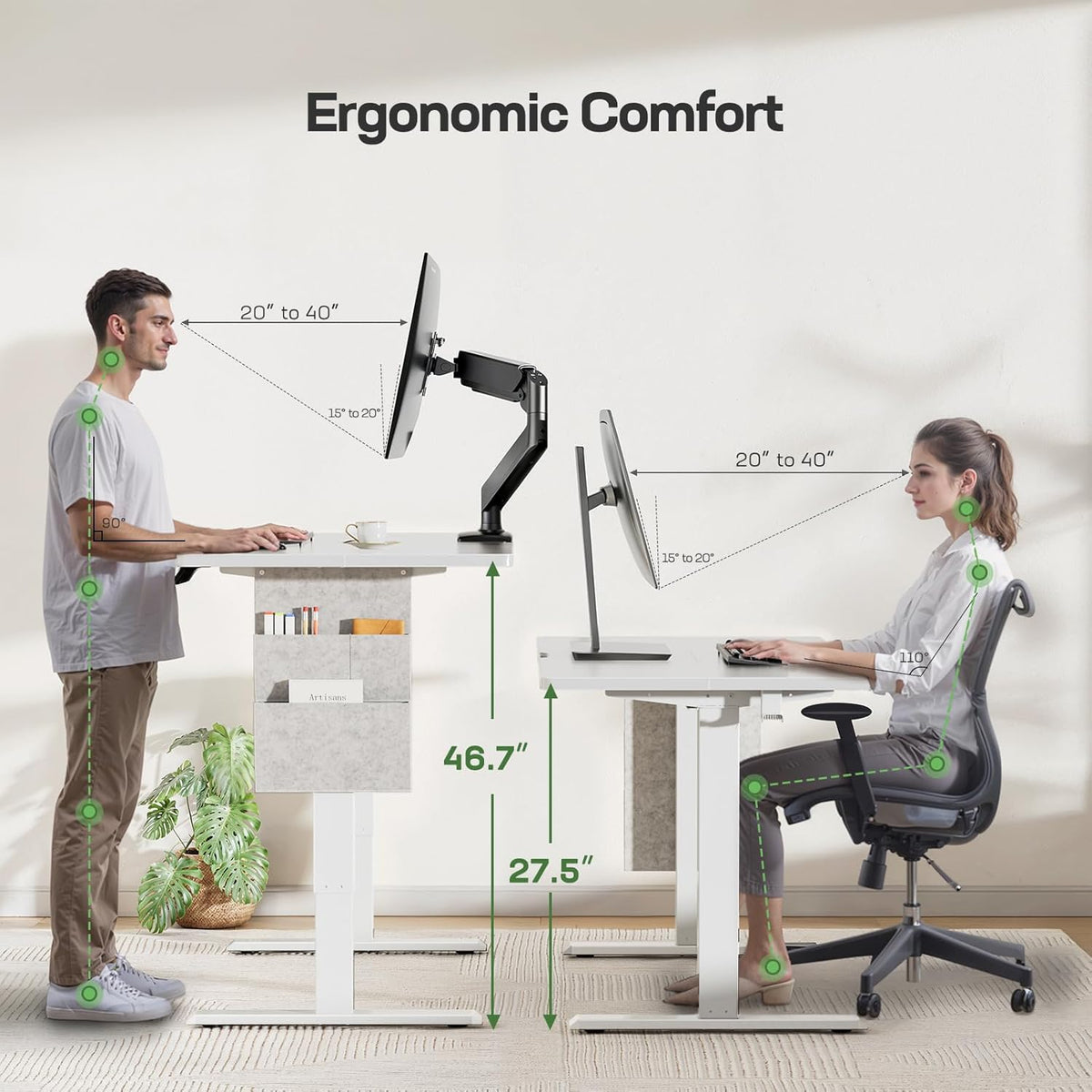 Marsail 40x24 Electric Adjustable Height Standing Desk with Storage Bag, 4 Memory Height Settings,Sit Stand Up Desk for Home Office,Computer Gaming Workstation, Cable Manager, and Headphone Hook