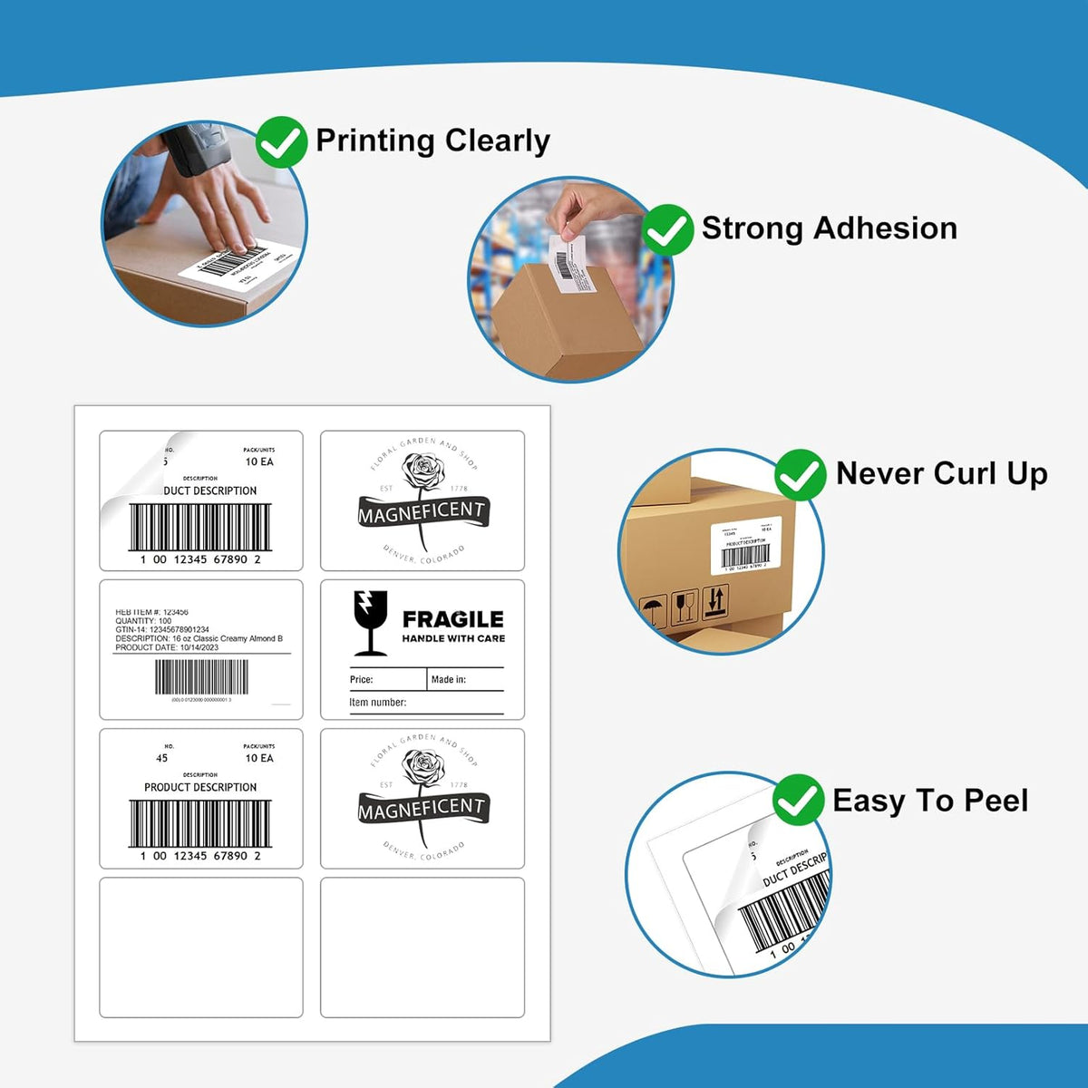 Name Tag Stickers 2 1/3" x 3 3/8", White Blank Mailing Labels, Inkjet and Laser Printer Guaranteed, 8 Labels Per Sheet, 100 Sheets - 800 Labels（HB-R108）