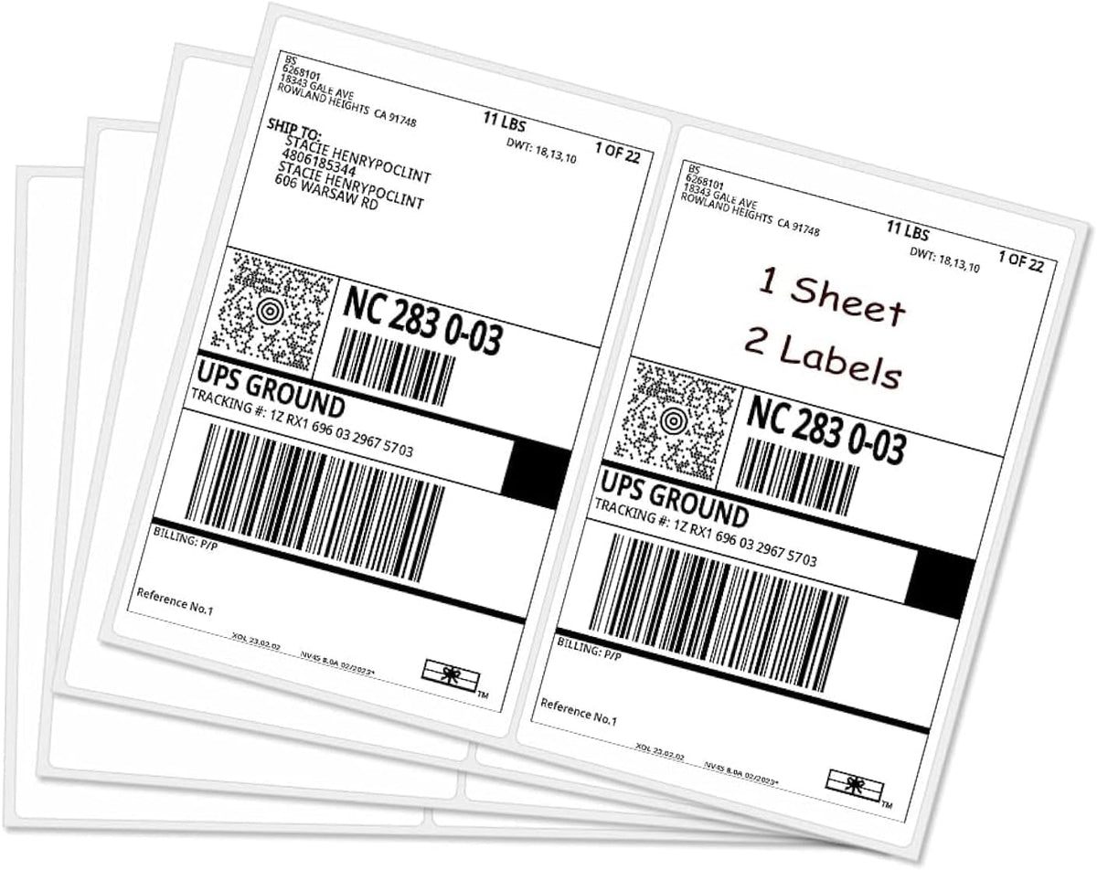RBHK Half Sheet Self Adhesive Shipping Labels for Laser & Inkjet Printers, 200 Count, Rounded Corner