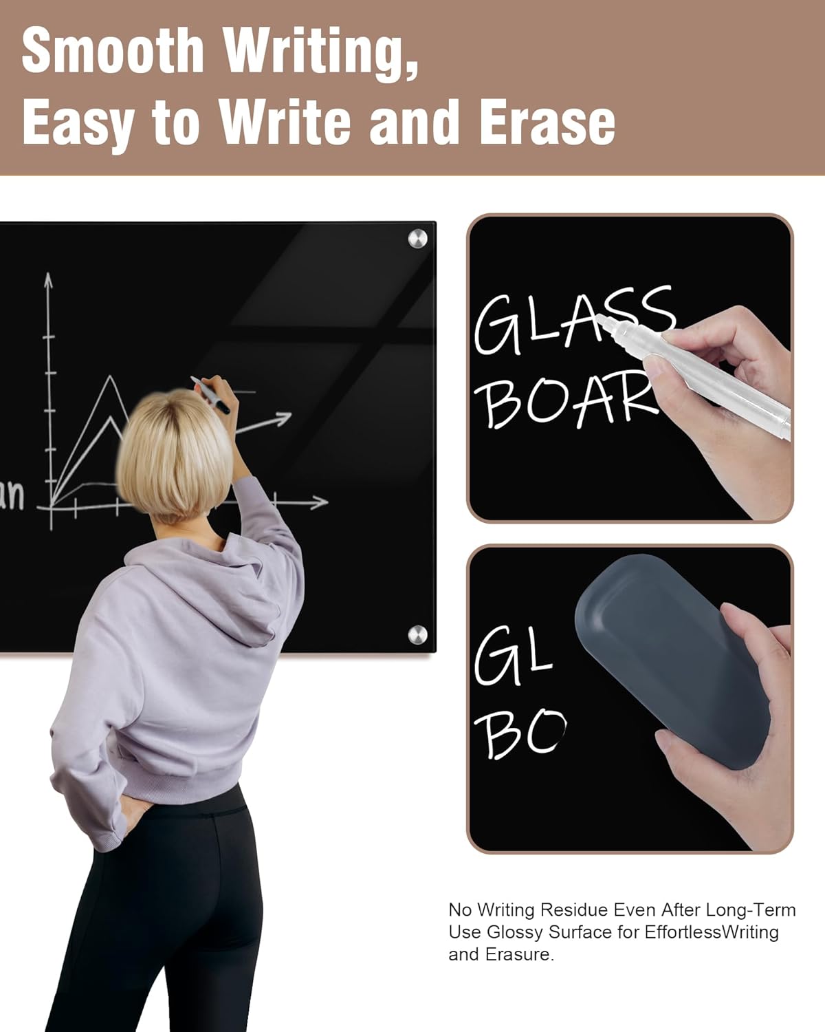 Magnetic Glass Whiteboard，72"x48" Wall Mounted Frameless Dry Erase Board for Office, Home & School Black
