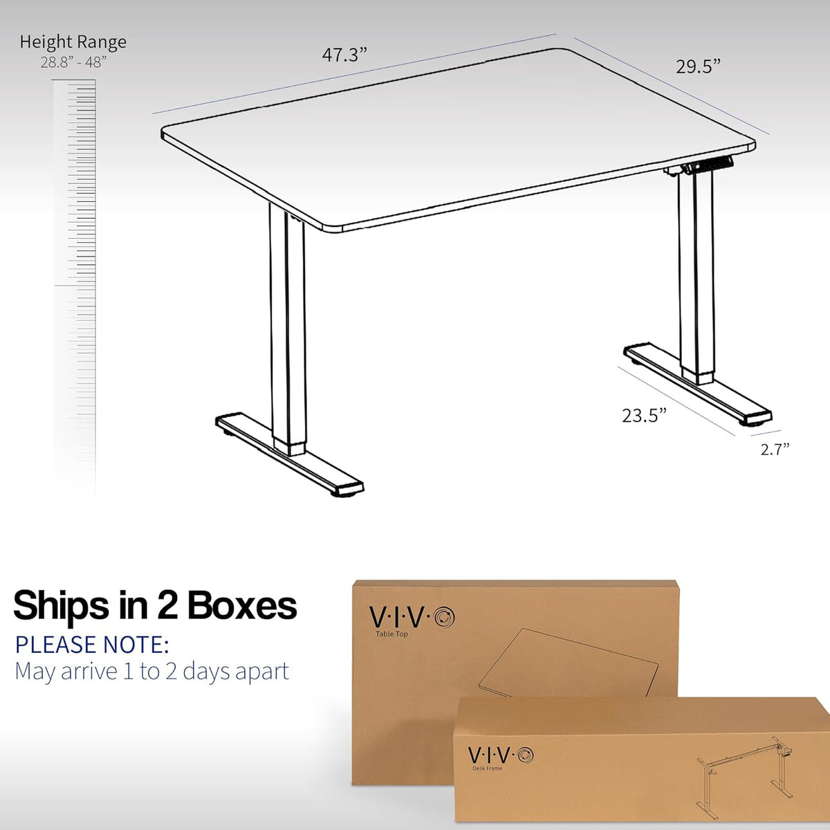 VIVO Electric 48 x 30 in Standing Desk, Memory Height Adjustment, 1B Series, One-Piece Black Top, White Frame, DESK-KIT-1W5B
