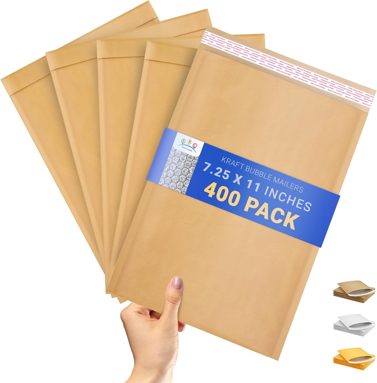 ABC PACK & SUPPLY Brown Kraft Bubble Mailer Envelopes, 7.25 x 11 Inches. 400 Pack Mail Padded Envelopes Self Seal. Kraft Bubble Mailers. Tear-Resistant Mailing Envelope Padded. Sturdy Paper Mailer