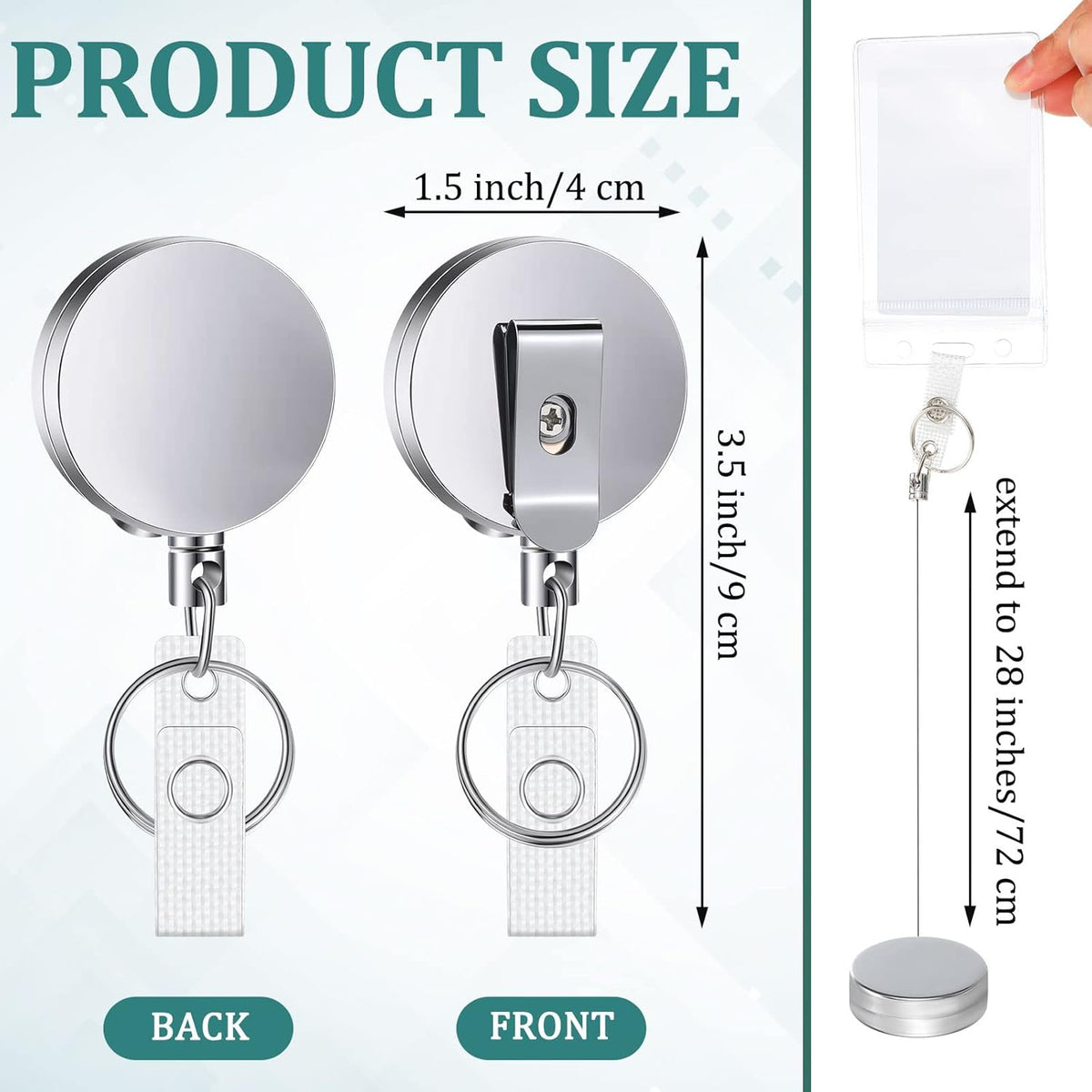 Leelosp 20 Pack Heavy Duty Retractable Badge Holder Reel Metal ID Badge Holder with Belt Clip Keyring Retractable Clip Bulk Card for Work Employee Doctor Nurse Gifts (Glossy Silver)