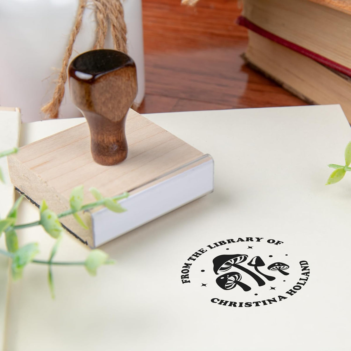 from The Library of Embossers & Stamps for Fantasy Book Readers | Custom Embosser | Custom Stamp | Ex Libris | Elevate Your Fantasy Collection of Stories and Novels (Design 13, Wood Hand Stamp)