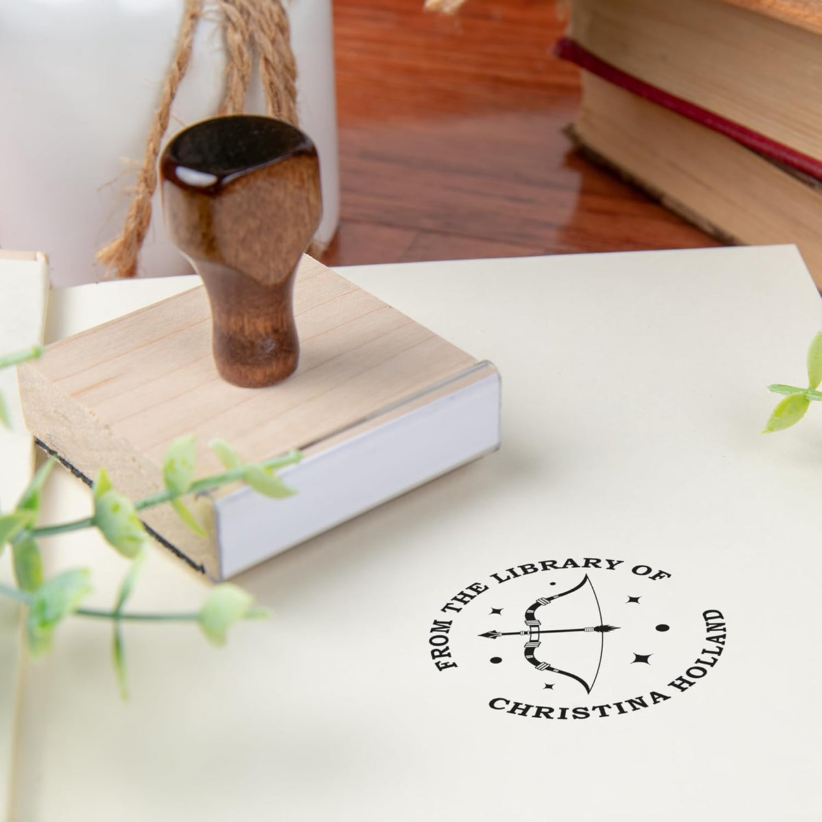 from The Library of Embossers & Stamps for Fantasy Book Readers | Custom Embosser | Custom Stamp | Ex Libris | Elevate Your Fantasy Collection of Stories and Novels (Design 1, Wood Hand Stamp)