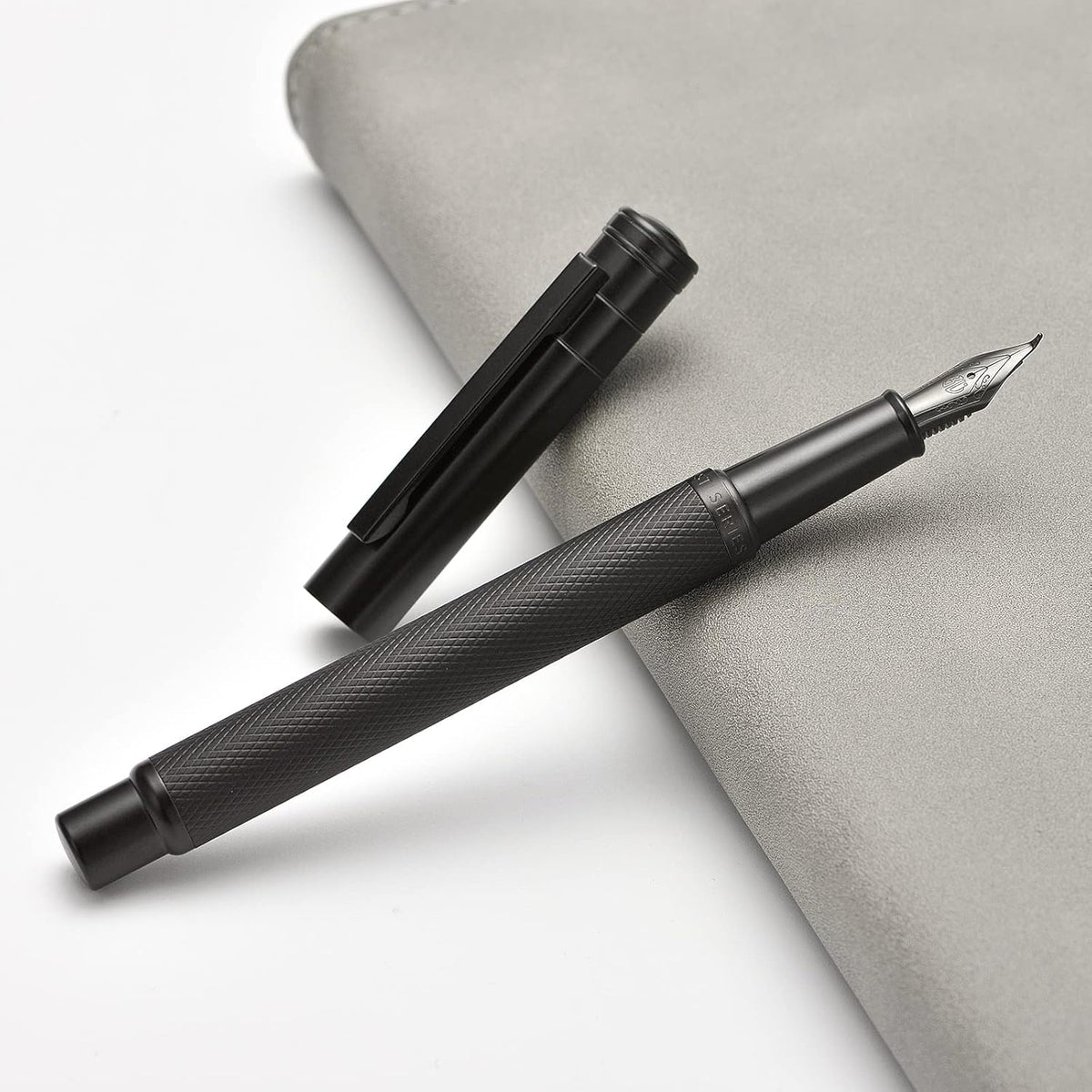 Brushed Black Forest Fude Pen, Bent Nib Calligraphy Fountain Pen (Fine to Broad) with Converter and Metal Box Set by Asvine