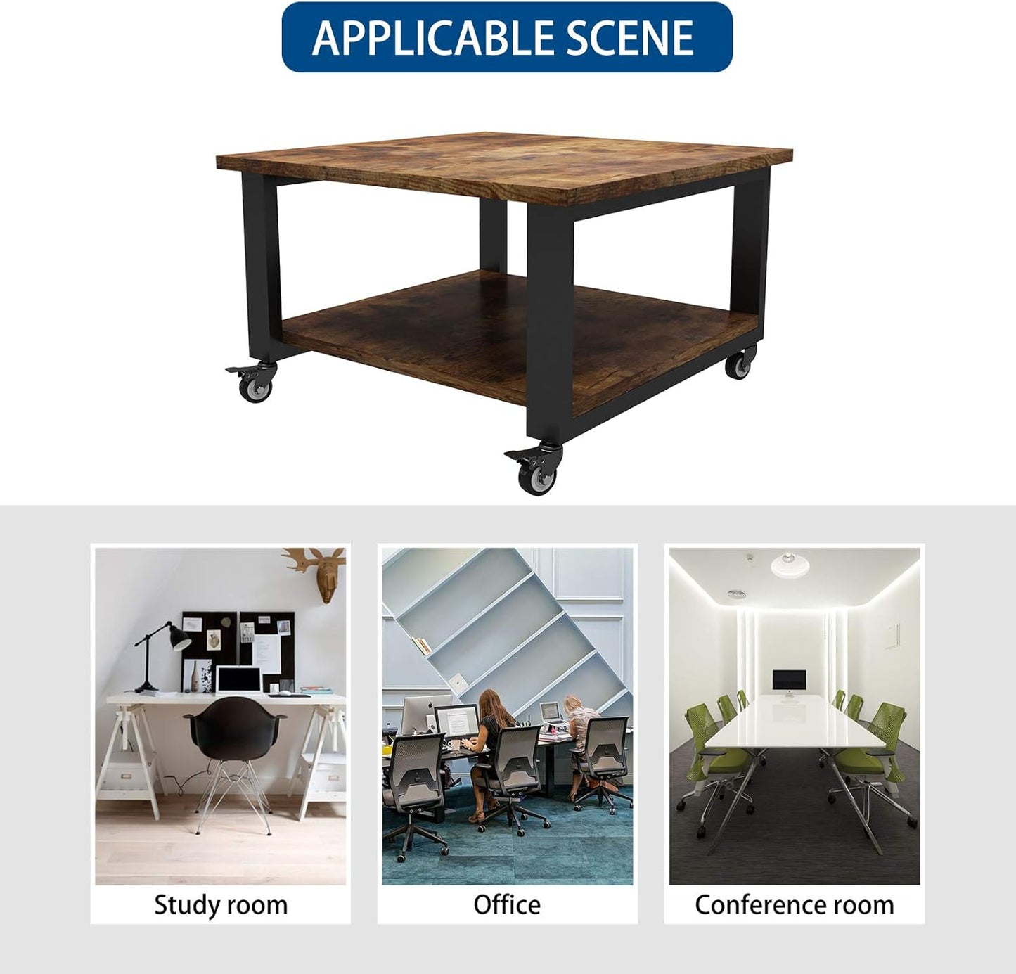 Natwind 2 Tier Laser Printer Stand,19.7''x19.7''x12.6'' Large Printer Table Copier Stand Under Desk,Heavy Duty Rolling Cart with Paper Storage Shelf,Printer Holder on Wheels for Home Office (Retro)