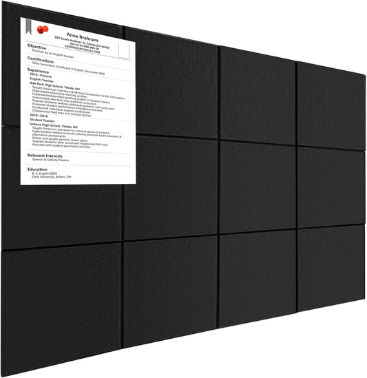 Large Bulletin Cork Boards for Walls 36" x 48", Black Bulletin Board for Office, 12 Pack Cork Felt Boards Tiles for Classroom Decor, Pin Board with Pushpins, Office Essentials