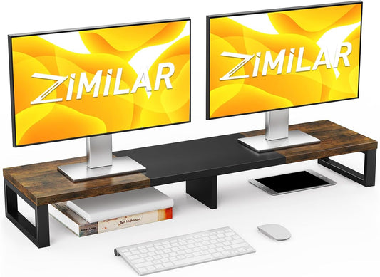 Zimilar Dual Monitor Stand Riser, Large Monitor Stand for Desk, Wood Monitor Riser with Storage Organizer for Home Office, Monitor Stands for 2 Monitors, Desktop Wooden Monitor Riser for Computer