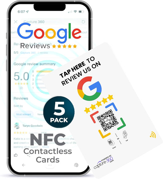 NFC Business Google Review Tap Card, Contactless, Enhances SEO, Saves Time, User-Friendly, Reusable, Boosts Online Presence & Encourages Business Feedback (White, 5-Pack Google Cards)