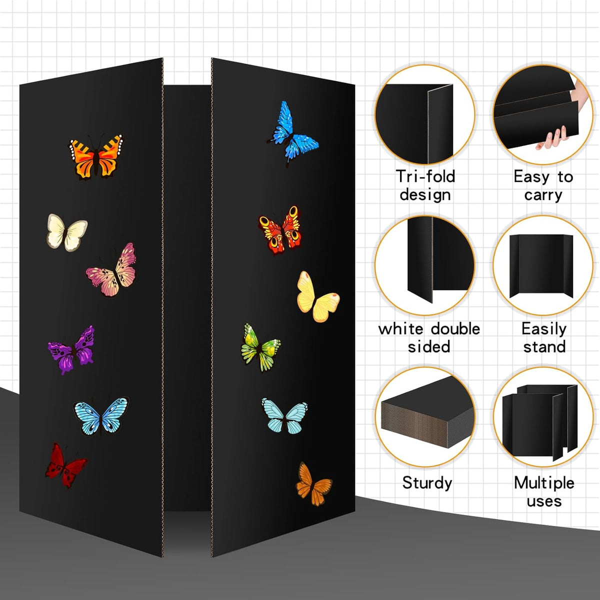 4 Pack Trifold Poster Board 48" X 36", IKAYAS Double Sided Black Poster Boards, Science Fair Display Boards Posterboard Foamboard for Mounting, Prints,Art,Display,Projects Classroom Supplies