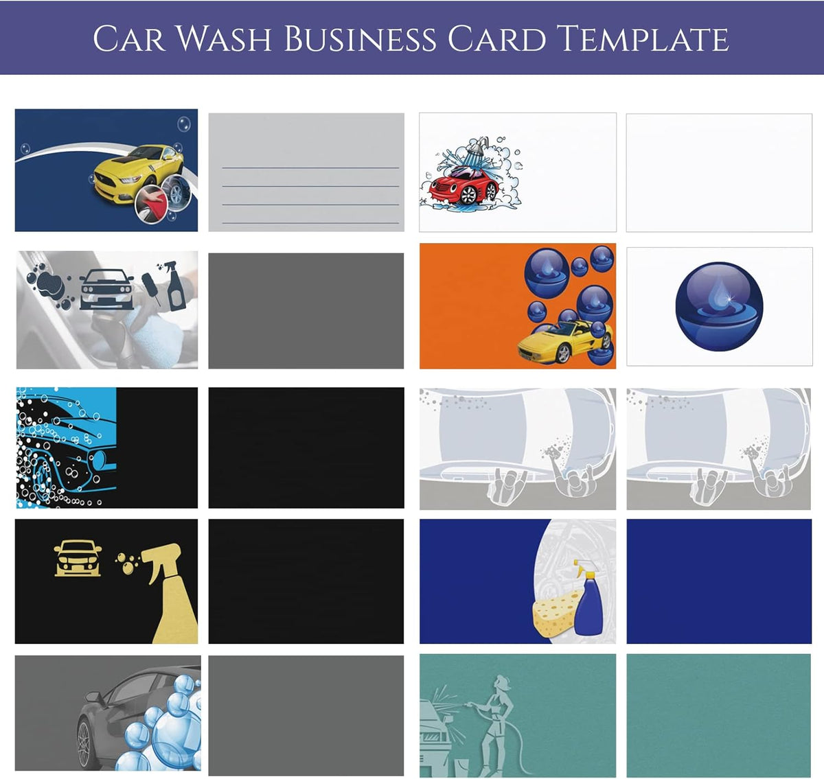 Custom Business Cards Personalized Business Cards for Small Business 300gsm Matte Paper Front & Back Sides Printed 3.5" x 2" - Car Wash Template