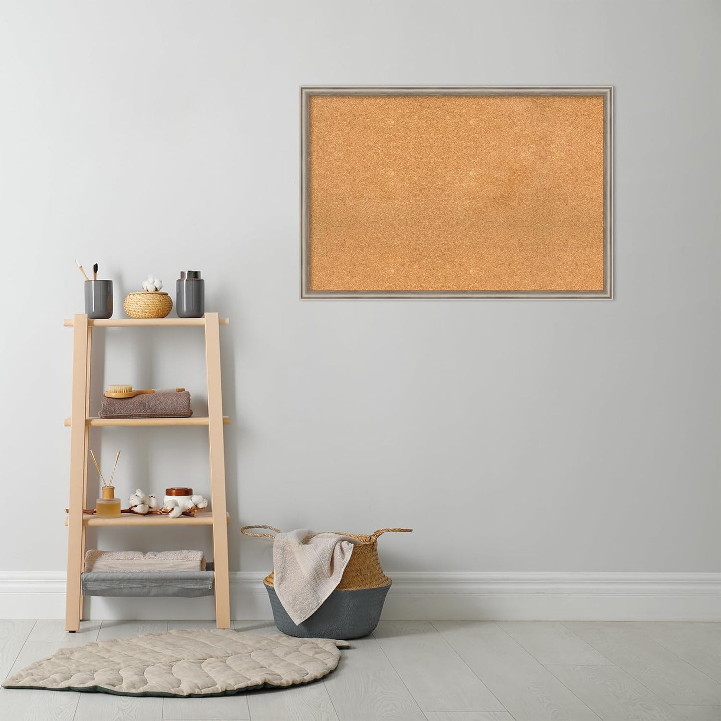 Amanti Art Natural Cork Board for Wall, 26x38 Vision Board with Silver Wood Frame, Large Corkboard Office Decor for Home Organization, Casual Corkboard Pinboard to display items for home organization