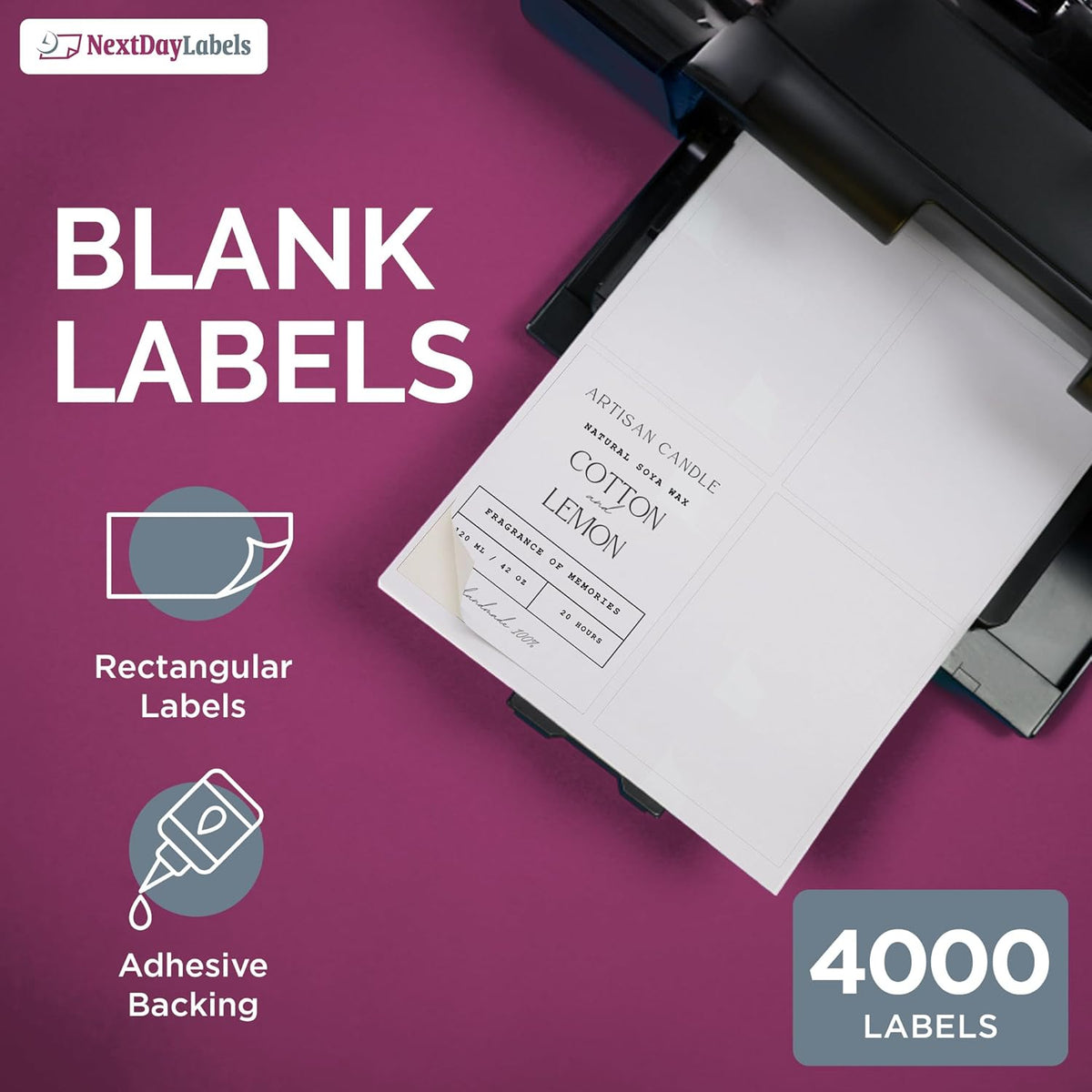 NextDayLabels – 4” x 5” Rectangular Sticker Labels for Printer - White Laser/Inkjet Printer Labels Return Address Labels Shipping Label Stickers (1000 Sheets, 4 Per Sheet, 4000 Labels)