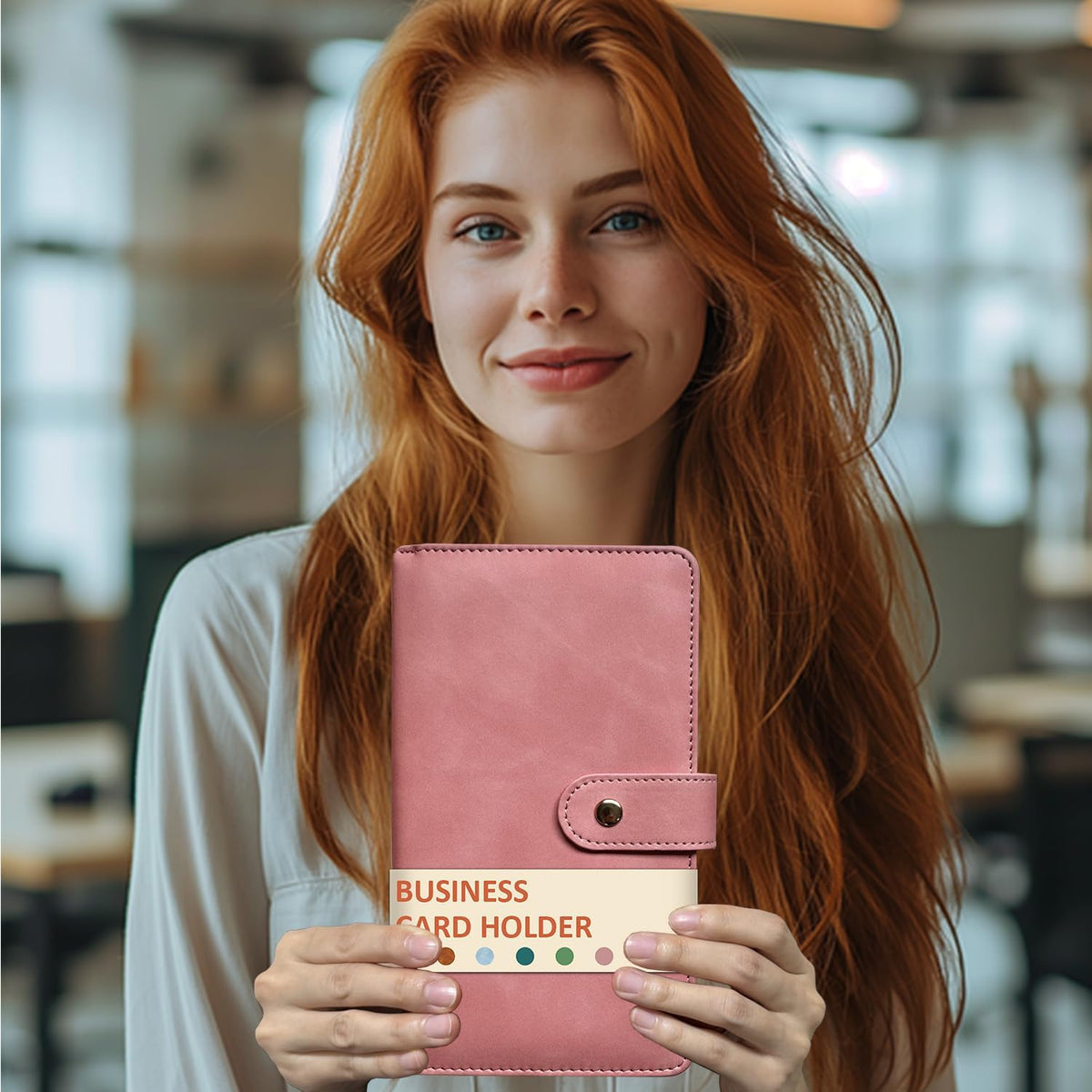 Leather Professional Business Card Holder Book Organizer, 240 Card Slots Capacity Booklet, Premium PU Name Cards Storage Folder with Soft Cover, Credit Card Binder Holder for Men/Women (Pink)