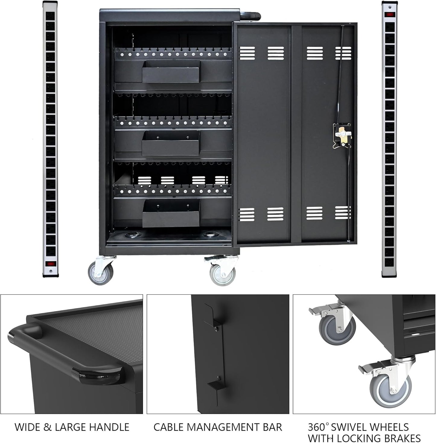 45 Device Mobile Charging Station for Laptops/Tablets/iPads/Chromebooks,45 Bay Lockable Charging Cabinet with Cable Management & Power Strip Included, Laptop & Tablet Storage Carts,Easy Assembly