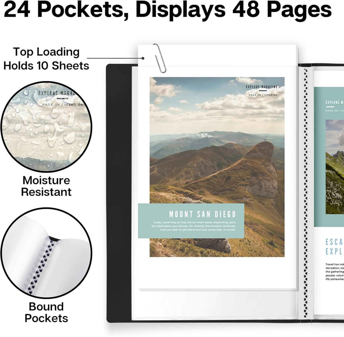 Dunwell Small Presentation Book 5.5x8.5 (2-Pack, Black), 24 Pockets Display 48 Half Size Pages, Plastic Binders with Sleeves, 5.5 x 8.5 Mini Booklets, Acid-Free Poly