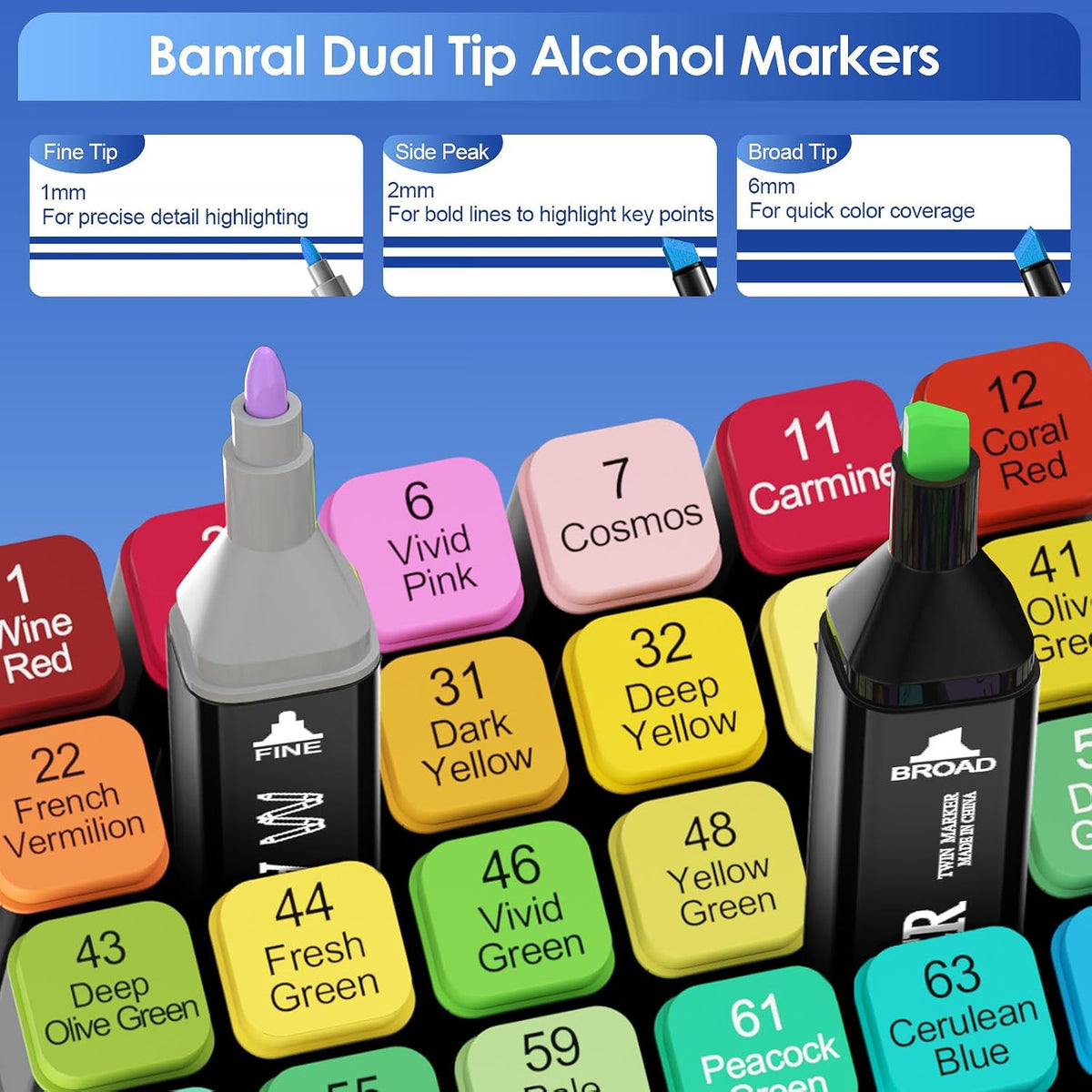 Banral Alcohol Markers Set, 72 Colors Dual Tip Alcohol Based Art Marker for Artists, Permanent Drawing Markers for Adult Coloring Sketching Illustration with Case and Holders