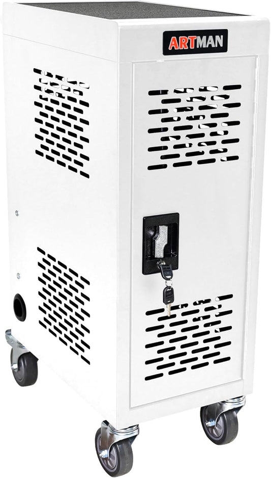 16 Device Charging Cart, Laptop and Tablet Storage Cart, Holds Up to 14" with Cord Management, Front and Rear Access Locking, Desktop Charging and Storage Cabinet for Classroom or Office.White
