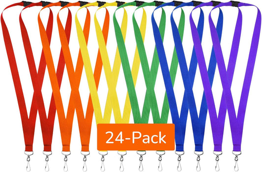 24-Pack Breakaway Lanyards, Polyester Neck Straps for ID Cards, Keys, Office, School & Events