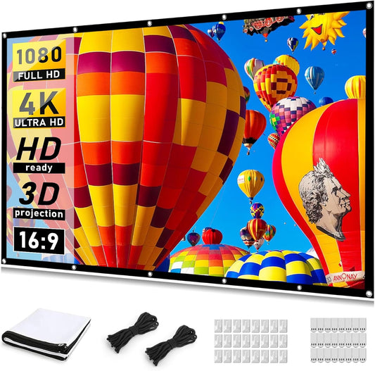 Taotique Projector Screen 120 inch, Movie Projector Screen 16:9 Foldable and Portable Anti-Crease Indoor Outdoor Projection Double Sided Video Projector Screen for Home, Party, Office, Classroom