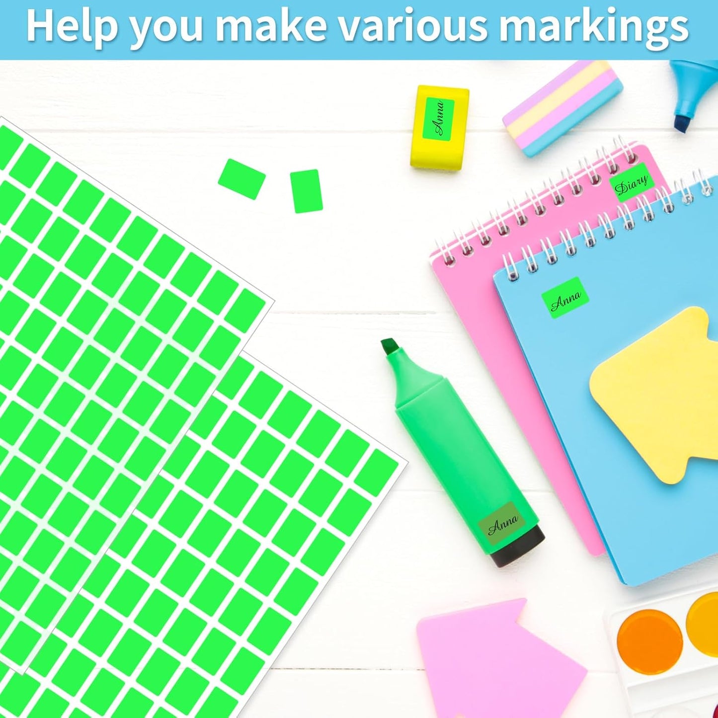 Starboling Color Coding Labels,3000 PCS 1/2" x 3/4" Fluorescent Green Rectangular Label,for Garage Sale,Price Tags,File Folder Tabs