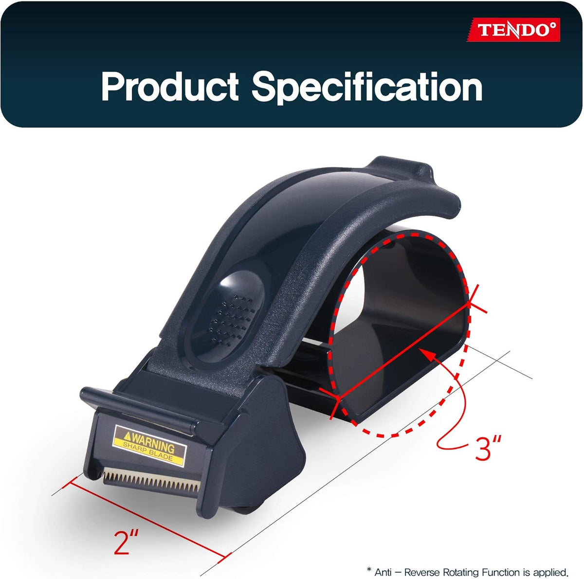 SJ-50M Navy | TENDO Basic Line | Smart Packing Tape Dispenser, Easy Cut Tape Gun, for 45~50mm Tape Width and 3" Tape core