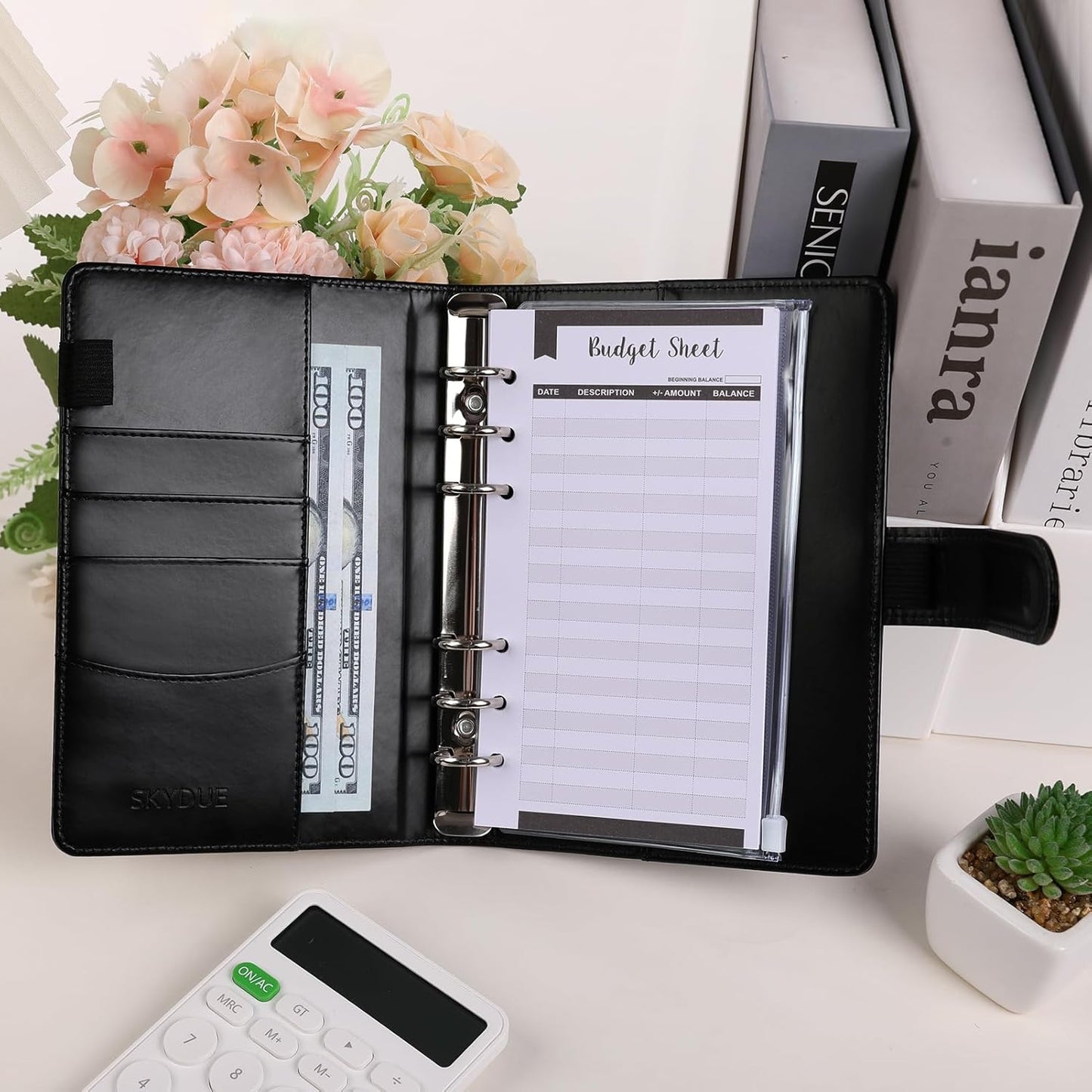 SKYDUE Budget Binder, Money Saving Binder with Zipper Envelopes, Cash Envelopes and Expense Budget Sheets for Budgeting (Black Golden)
