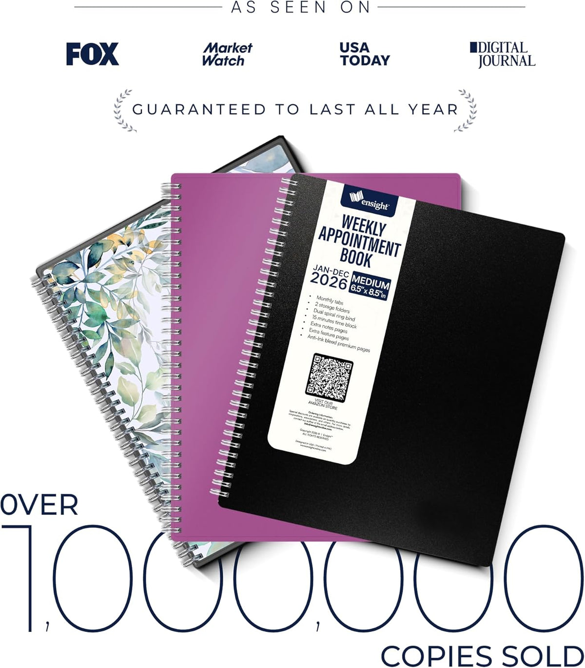 Ensight 2026 Appointment Book & Planner Ensight 6.5 x 8.5 inches Large Tabbed Daily Hourly Weekly Planner Schedule Book 30 Minute time Slots Business & Personal Planner Jan 2026 Dec 2026 Blue