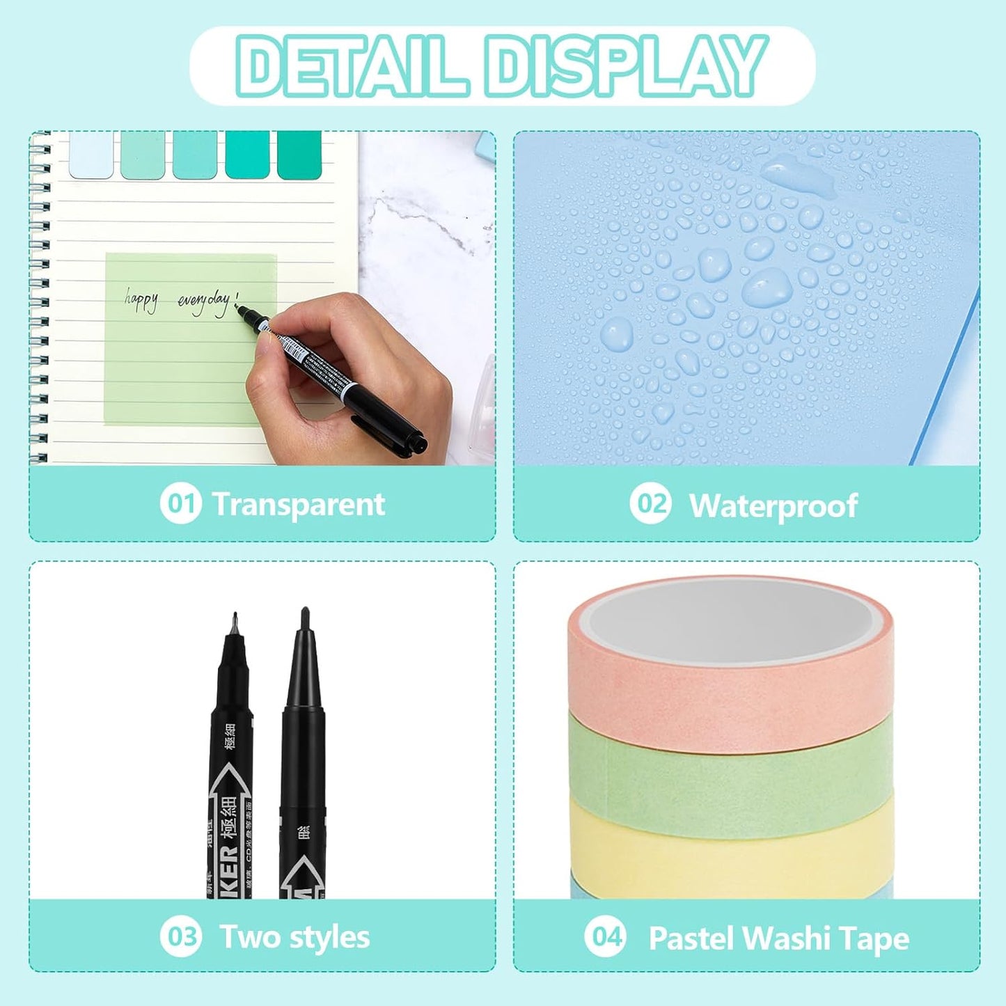 60 Pcs Aesthetic Book Annotation Kit School Supplies Cute Pencil Case with Highlighter Gel Pen Mechanical Pencil Magnetic Bookmarks Transparent Sticky Note Tabs Student Stationary(Mint Green)