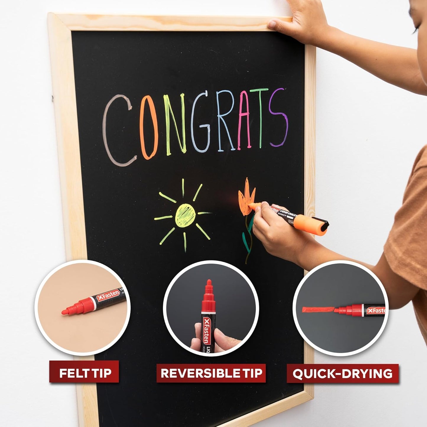 XFasten Liquid Chalk Markers for Blackboard 10-Pack, 6mm Reversible Bullet and Chisel Liquid Chalk Markers Erasable for Chalkboard, Dry Erase Board, Glass, Mirrors, Car Windows, Pens for Menu Boards