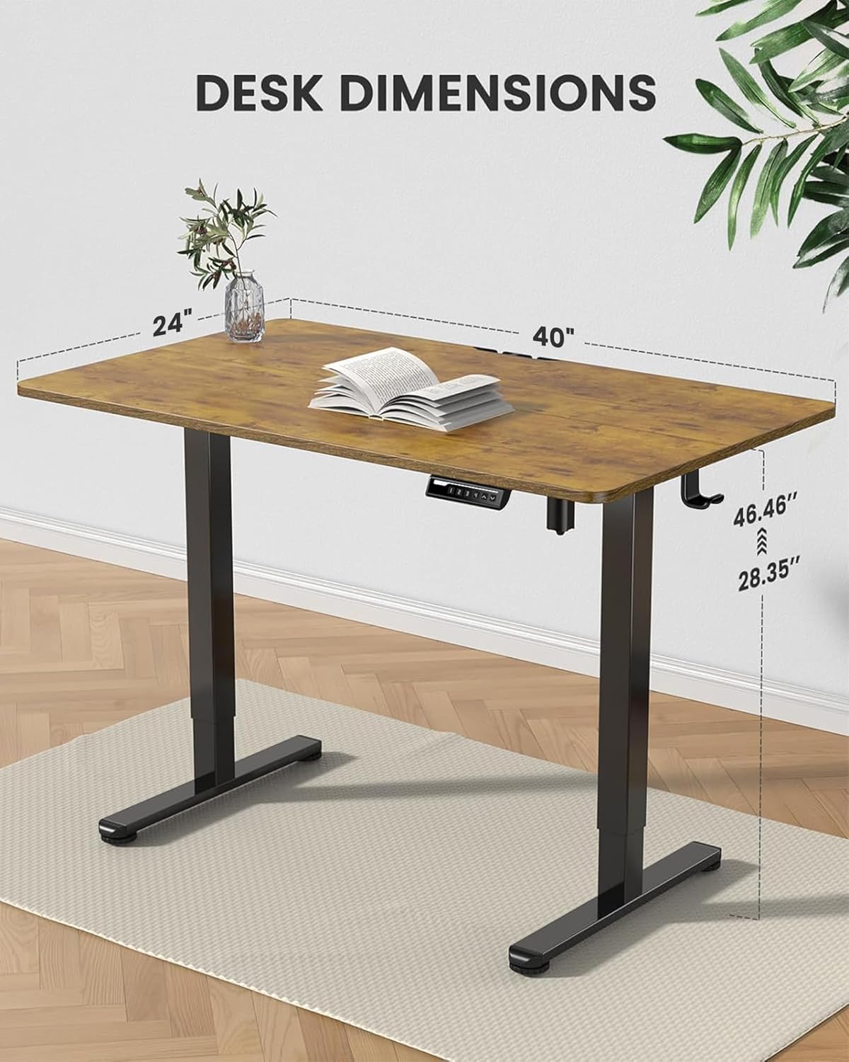 ErGear Height Adjustable Electric Standing Desk, 40 x 24 Inches Sit Stand up Desk, Small Memory Computer Home Office Desk with Two-Piece Desktop (Vintage Brown)