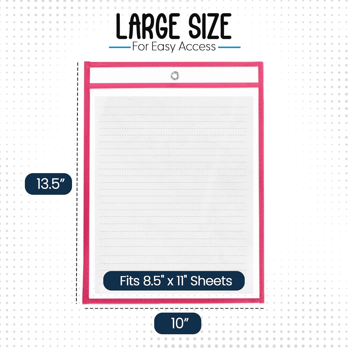 Essex Wares - 6 Pack, Hot Pink, Durable Water-Resistant Dry Erase Pocket Document Protectors, 10" Wide x 13.5" Tall - Dry Erase Clear Plastic Sleeves - Reusable & Easy Erase Plastic Invoice Holders