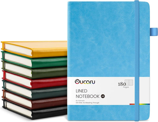 Oucaru Lined Journal Notebook, 8 Pack, 180 Pages, A5 Journals for Writing, 100 GSM Thick Paper, Small Notebooks Daily Journal for Women Men Work, Business, School, Travel Supplies