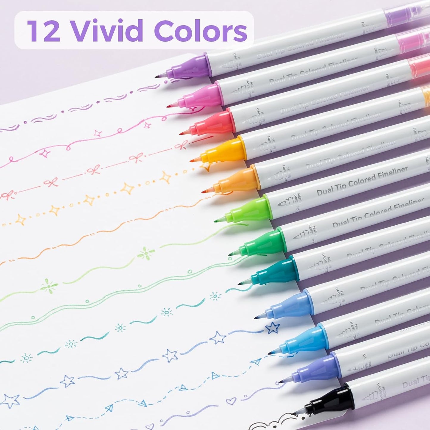 Ohuhu Brush & Fineliner Dual Tips Colored Drawing Pens, 12 Colors Waterproof & Alcohol-proof Brush Micro Pens for Adults Artists & Beginners Drawing Sketching Bullet Journal Outlining Office Class