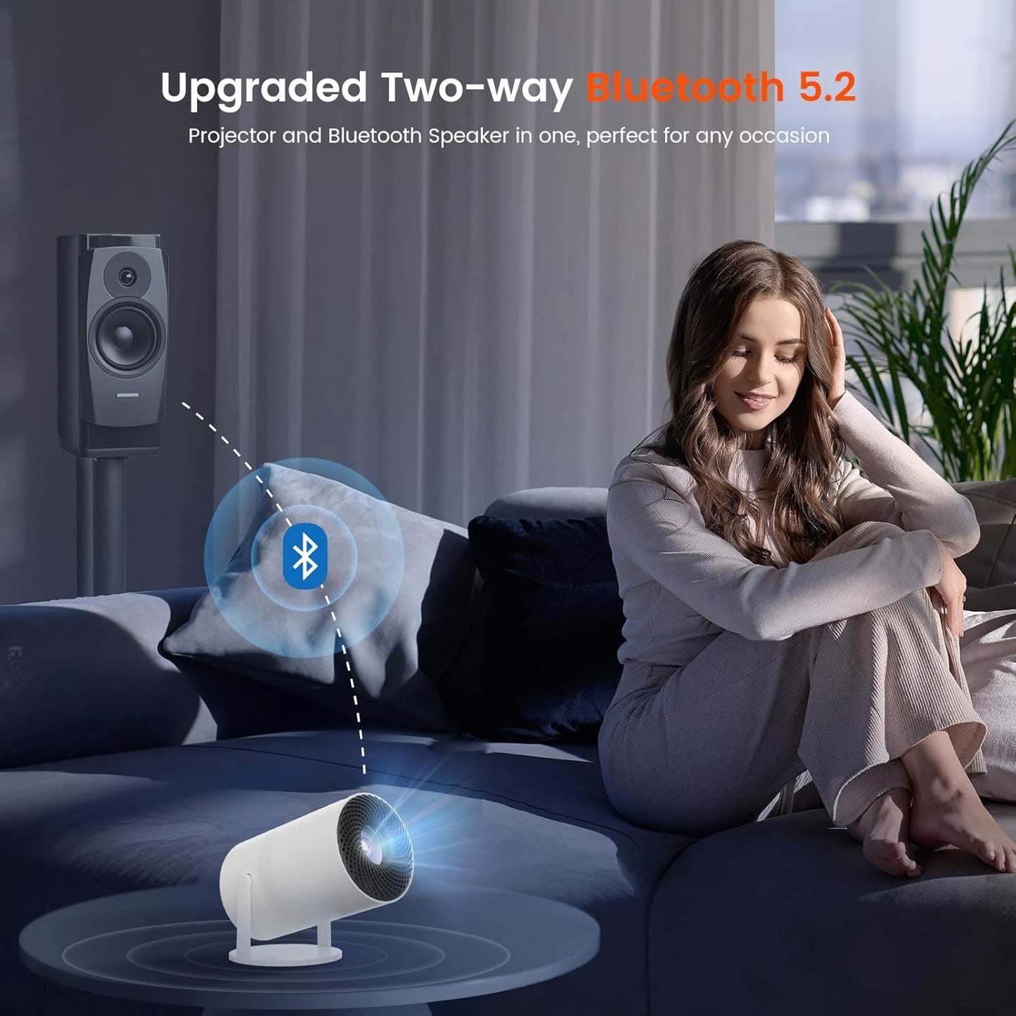 Mini Projector with WiFi and Bluetooth, Portable Movie Projector with 180° Rotatable, 1080P HD Supported, Auto Vertical Keystone, Compatible with Smartphone, TV Stick, Laptop, HDMI, USB