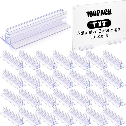 Fulmoon 100 Pcs Sign Holder, Adhesive Base Sign Holders Multiple Uses for Counters, Warehouses, Base Holders with Strong Adhesive (1 * 3in)