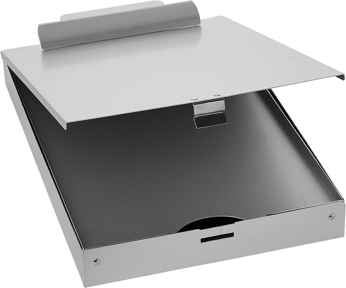 Amazon Basics Metal Clipboard with 2 Compartments and Interior 250 Sheet Paper Storage, 14.09 x 9.21 x 2.6 inches, letter size, Silver