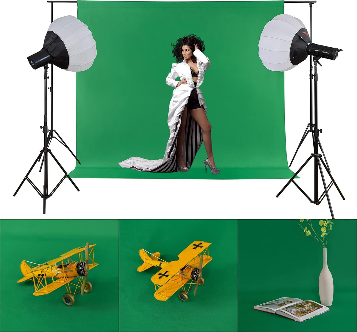 Joccun 8X10FT Green Backdrop Background for Photography,Polyester Backdrop Curtain Background Screen for Photography,Photoshoot,Video Recording,Studio(8X10ft,Green)