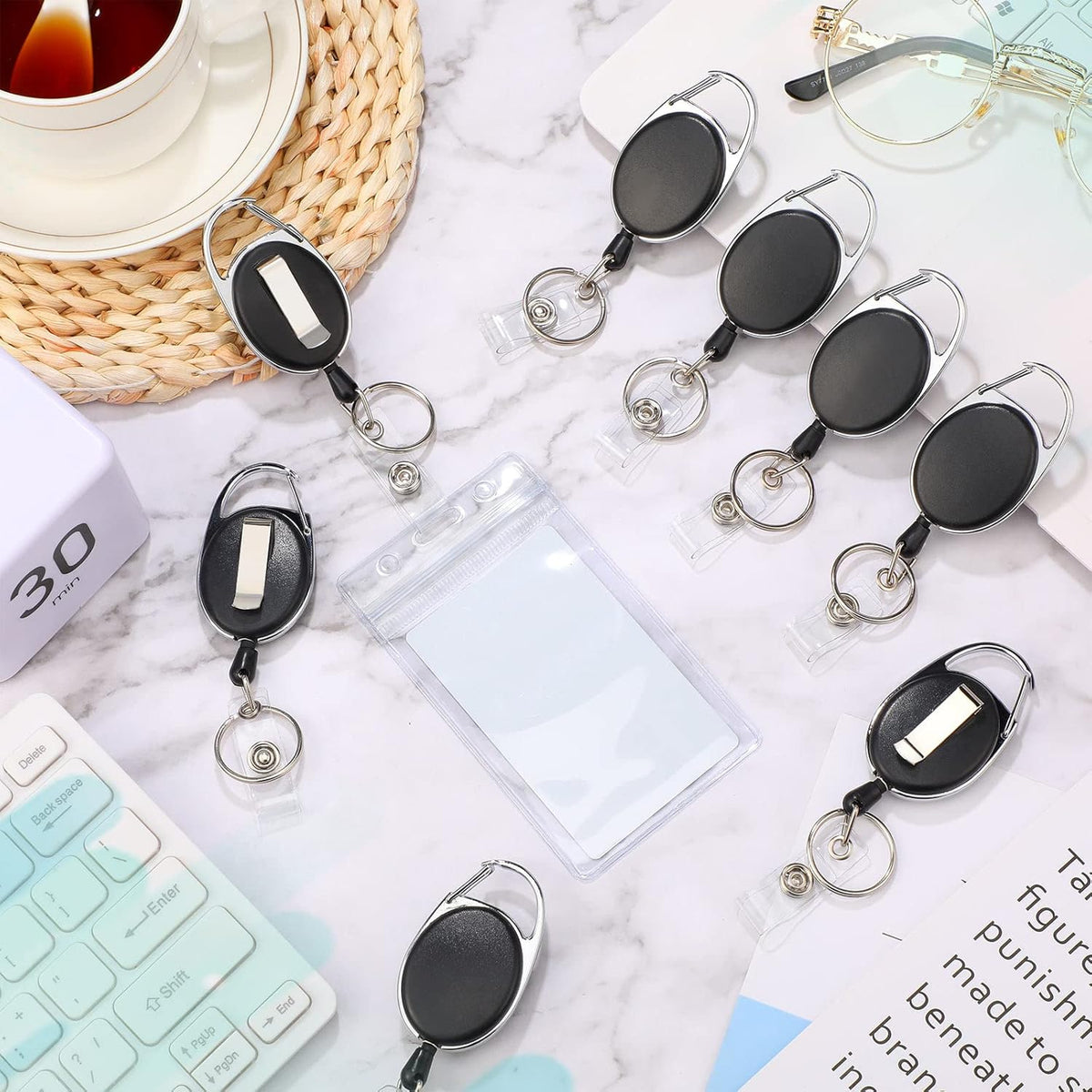 Laumoi 80 Packs Retractable ID Badge Holder Name ID Badge Reel Clips Keychain with Belt Clip and Key Ring for Office Worker Doctor Nurse Employee (Black)