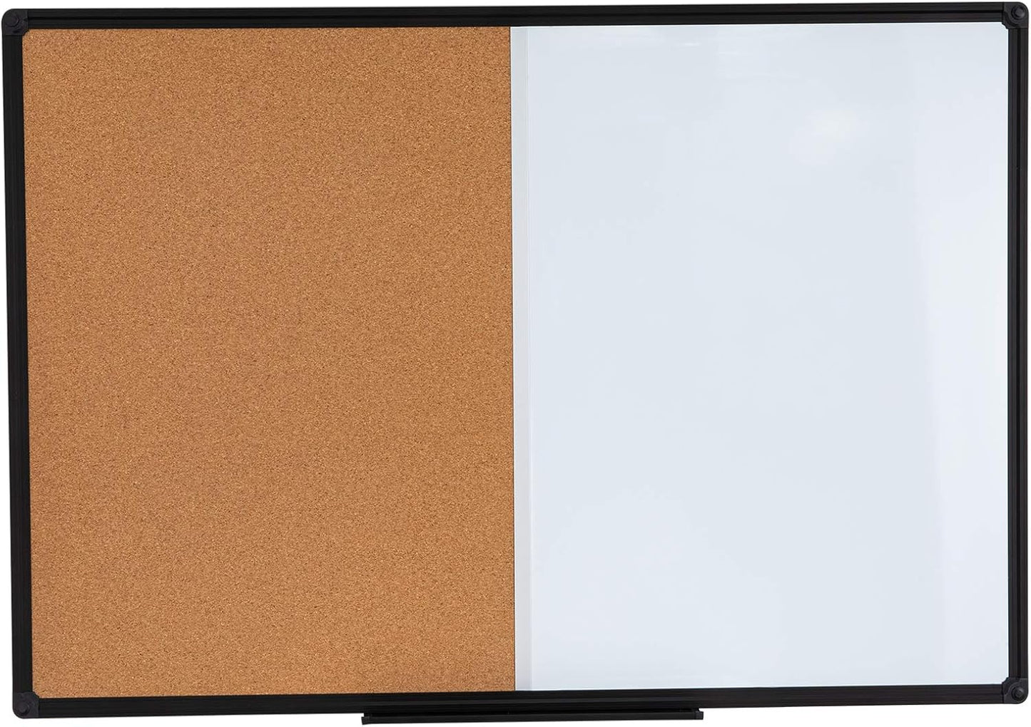 36 x 24 Inch Cork & Dry Erase Combo Board - Magnetic Whiteboard & Bulletin Board Combination - Hanging or Wall-Mounted for Office, Classroom, Home - Black Aluminum Frame