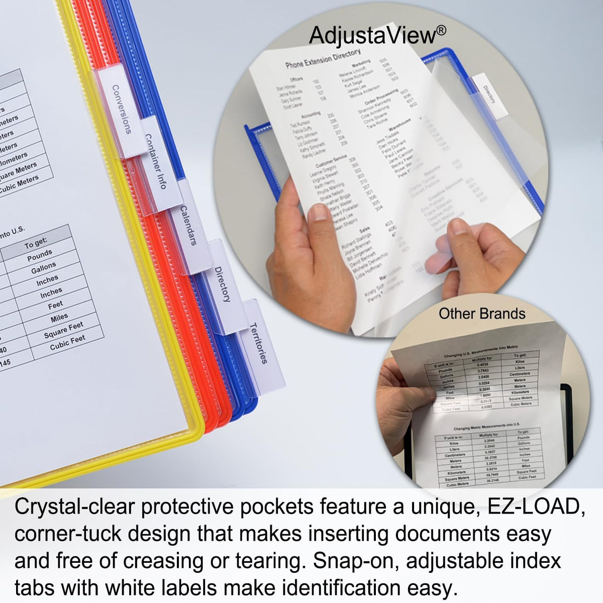 Ultimate Office AdjustaView 20-Pocket Desk Reference Organizer with Easy-Load Pockets and Compact Weighted Base for Stability (Colored Pockets)