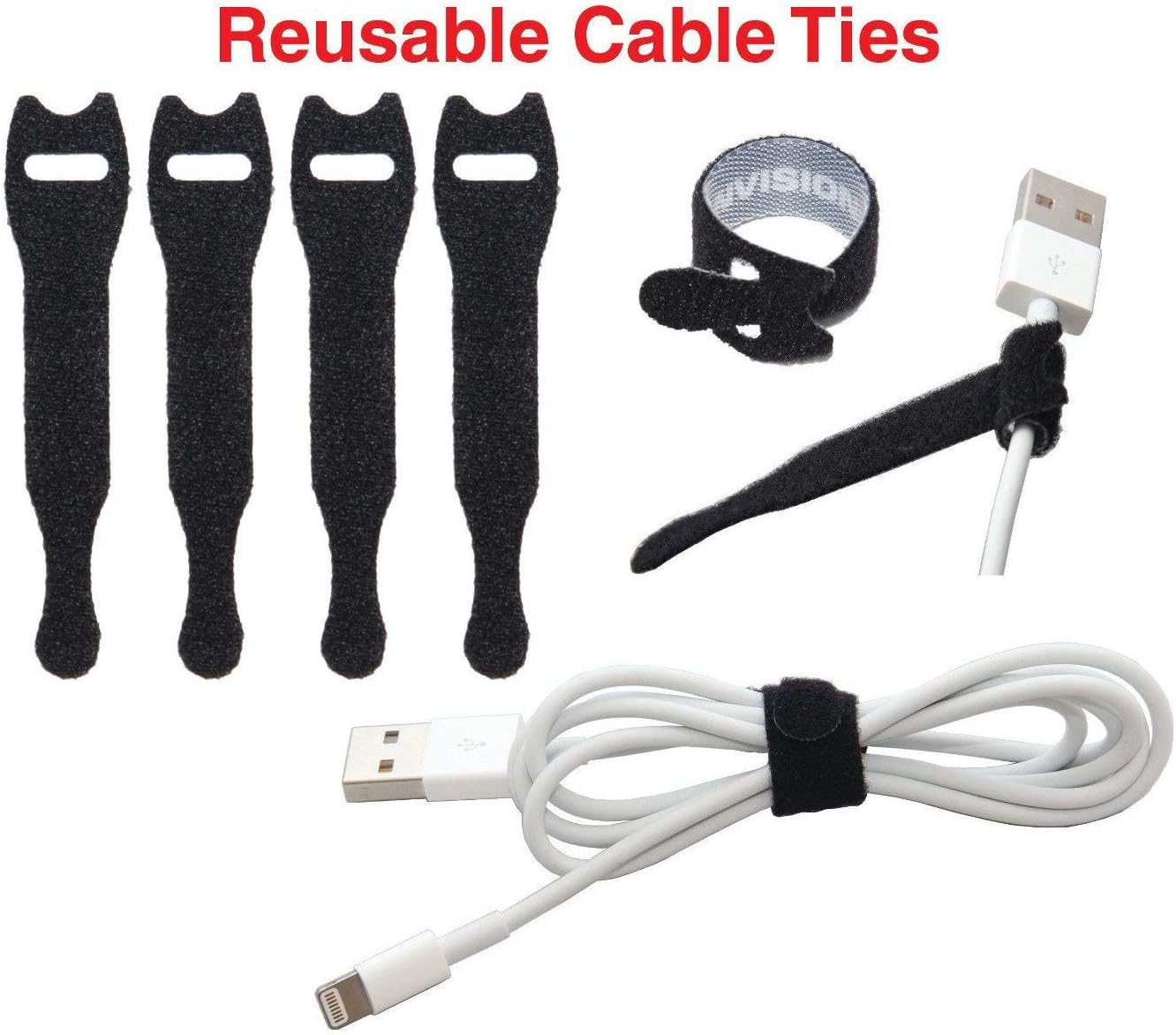 ENVISIONED Desktop Cable Organizer, Weighted, No Bad Smell, Bundled with 2 Reusable Cable Ties (White)