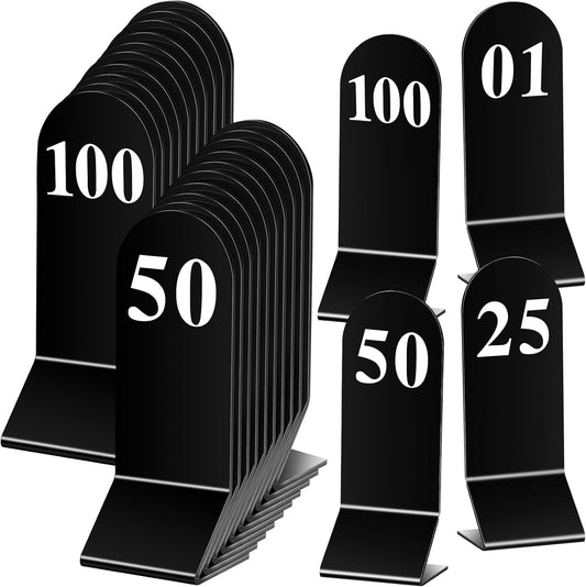 Geetery 100 Pcs Acrylic Table Numbers 1-100 Double Sided Table Number Cards Wedding Table Number Stands Restaurant Table Tent Table Number Signs for Party Banquets Supplies, 2.36 x 6.3 Inch(Black)
